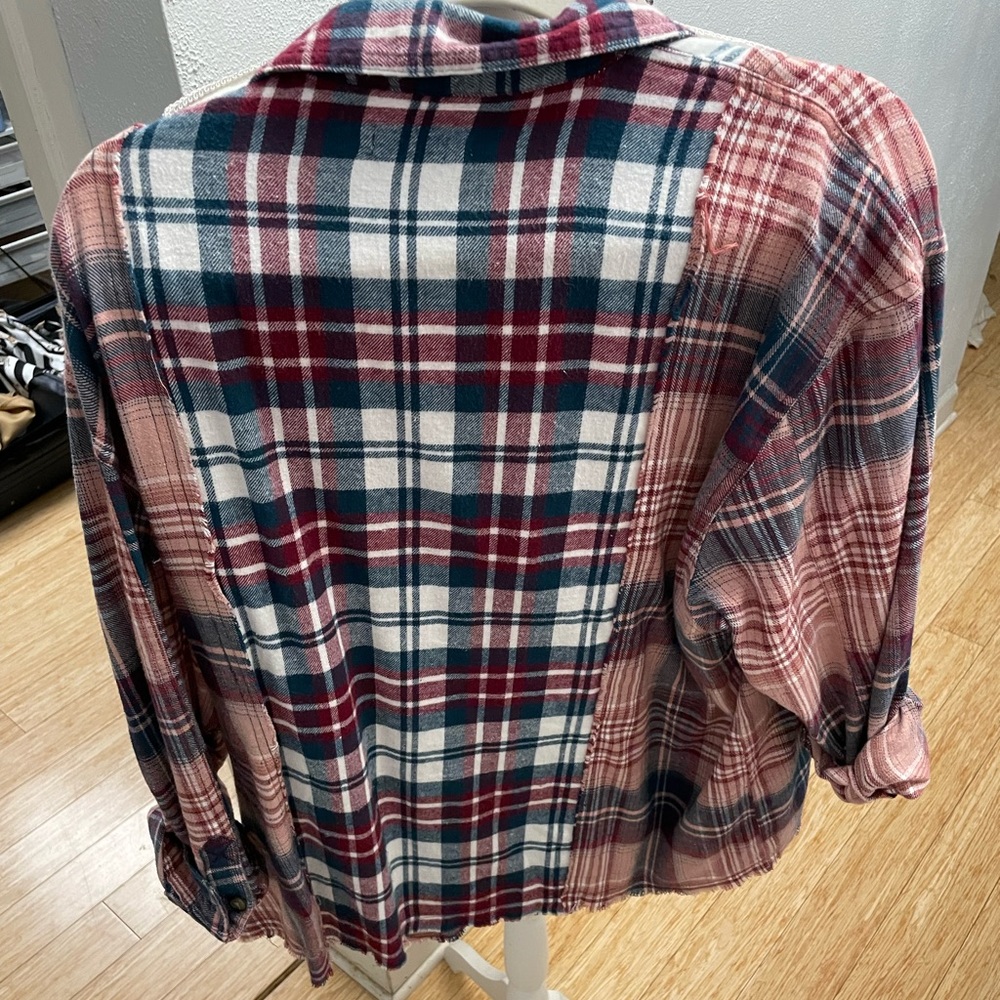 Patchwork Distressed Flannel Shirt - image 2